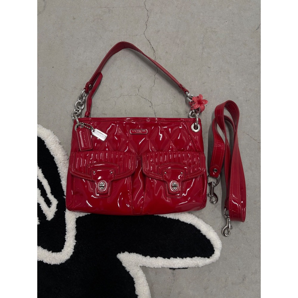 Coach Poppy Red Quilted Patent Leather Shoulder Crossbody Bag 18678